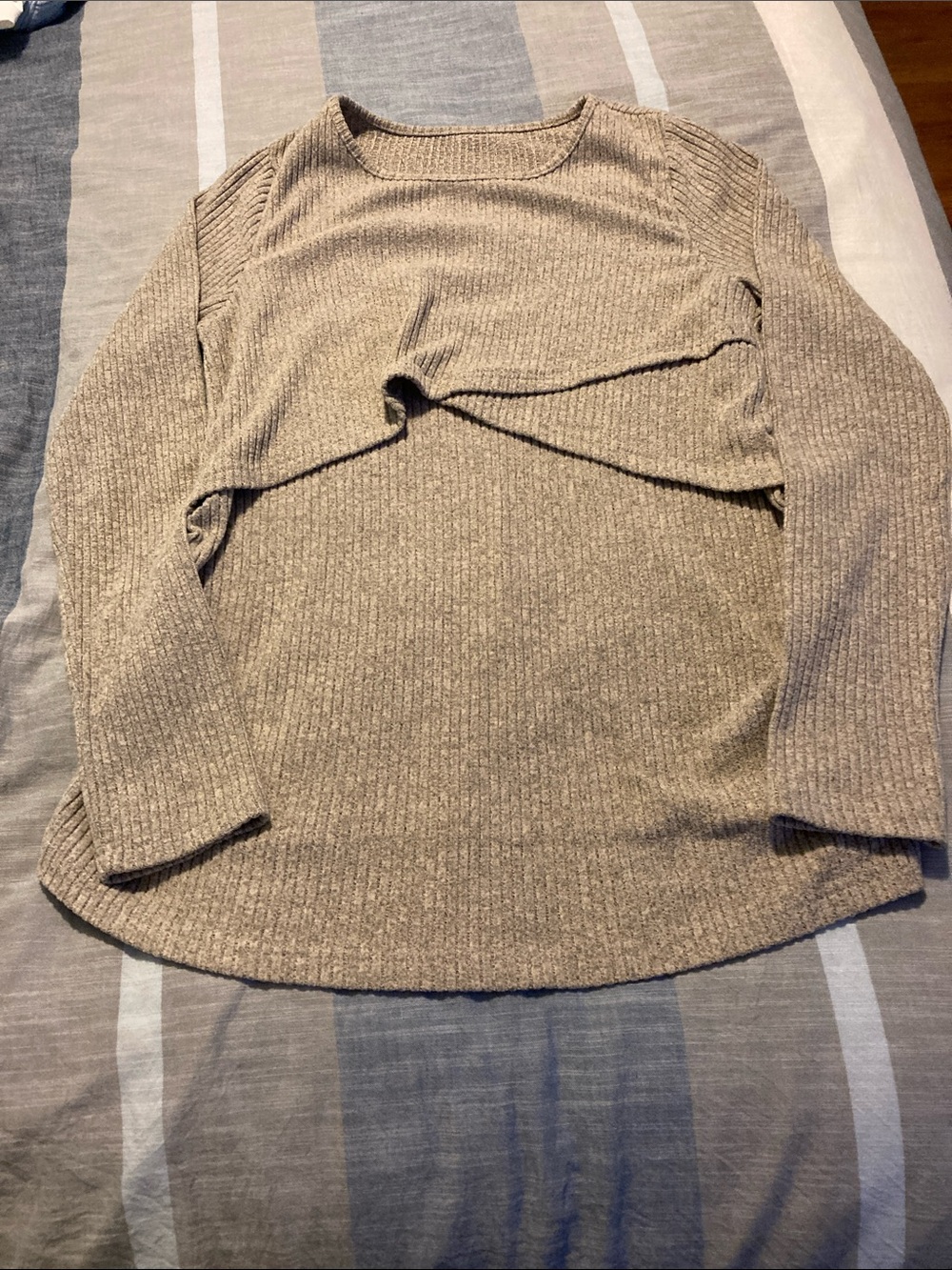 Knit Twist-Front Long Sleeve Top — Taupe